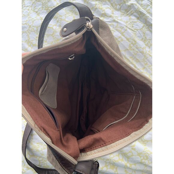 Bruno Rossi Suede Saddle Bag Taupe - Picture 10 of 14